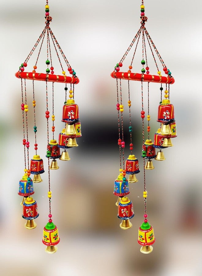 معرض جيه إتش زينة منزلية يدوية الصنع من JH Gallery، تُعلق على الأبواب والجدران على الطراز الراجستاني، وتُستخدم لتزيين الشرفات، وتُعدّ هدية مثالية لعيد ديوالي، وهدية للشركات، وقطع ديكور منزلية (عبوة من قطعتين، متعددة الألوان). - Image 1